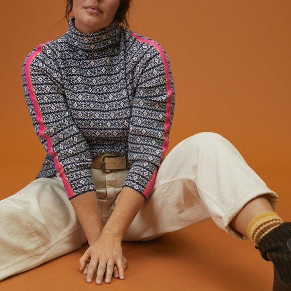 Anthropologie Maeve Ski Slope Turtleneck Sweater Navy & Pink - XL Petite XLP - Picture 3 of 11